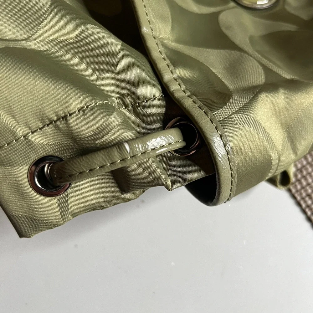 Coach Signature C Nylon Backpack Olive Green Drawstring Flap Bag F20781